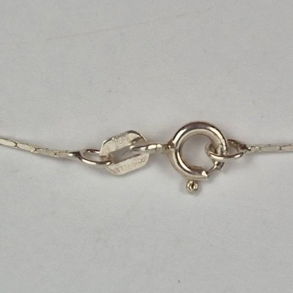 VTG Italian 925 Silver Halo Pendant Necklace Pearl Clear Stone Dainty Estate 18